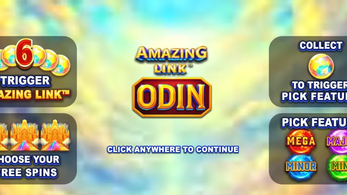 Interface do jogo de slot Amazing Link Odin com elementos nórdicos e símbolos dourados