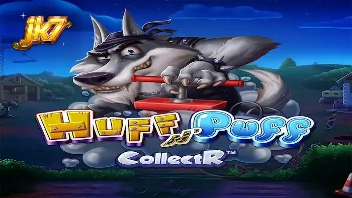Interface colorida e temática do jogo Huff N' Puff CollectR com porquinhos e elementos de construção.