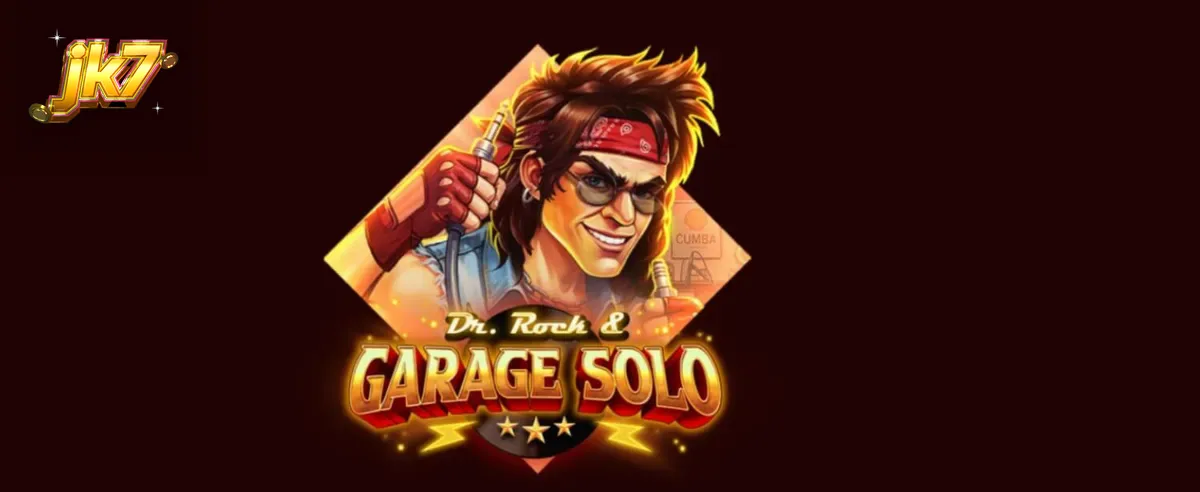 Cena temática de Dr. Rock & Garage Solo com elementos de rock e instrumentos musicais.